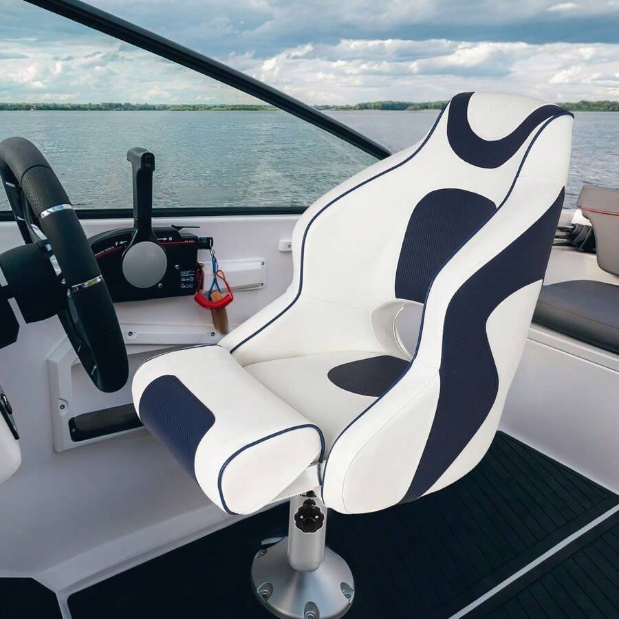 Cabin Seats - With Leg Rest, White and Blue Patchwork - View 1