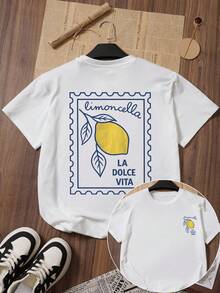ZZG Es Trus Damen Sommer Lustiges Grafik T-Shirt, Hip-Hop "Stempel Stil", Zitronenblatt, Limoncello, LA DOLCE VITA bedrucktes lässiges Retro Y2K Stil figurbetontes weißes Kurzarm T-Shirt - Weiss - Übersicht 1