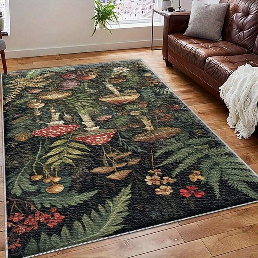 Mystic Forest Fantasy Mushrooms And Ferns Patterns Flannel Material Area Rug,Door Mats, Outdoor Carpet , Comfortable Home Decor Mat, Non-Slip Rubber Bottom,Suitable For Shopping Centers Game RoomLiving RoomsBedroomsOffices Camping Rug - 彩色 - 查看 1