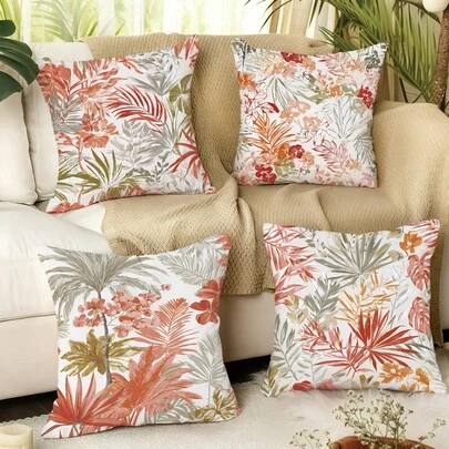 MEMNUN Conjunto de 4 capas de almofada decorativas com estampa de folhas em estilo boho tropical de verão [sem enchimento], 45 x 45 cm / 50 x 50 cm / 40 x 40 cm, [impressão em um lado], feitas de poliéster. Capas de almofada decorativas com estampa de hibisco e palmeira para sofá, cama, sala de estar, quarto, carro, escritório, hotel, todas as estações. Presente perfeito para família e amigos.
