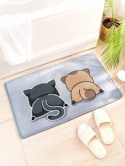 DAJIANG 1 pieza Felpudo de goma con diseño de gato de dibujos animados multicolor y antideslizante, apto para baño, cocina, exterior, interior, pasillo, dormitorio, sala de estar, lavable a máquina, fácil de limpiar, base antideslizante, aplicable para decoración de dormitorio, decoración de baño, decoración navideña