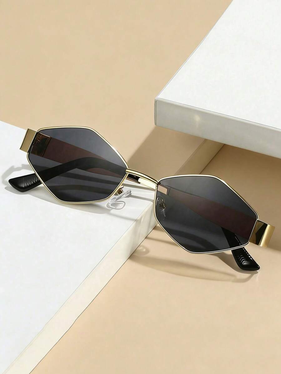 1 pieza de gafas de metal con montura pequeña y forma poligonal de estilo de moda con diseño de diamante, adecuadas para uso diario. - Multicolor - Ver 1