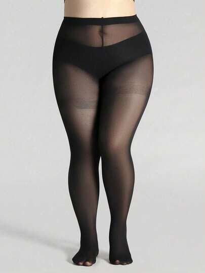 1 par de medias negras transparentes de 30D talla grande resistentes a los desgarros