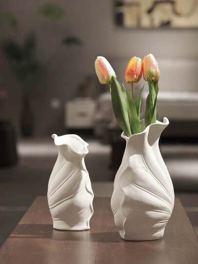 树脂花瓶桌面装饰：白色花瓶家居装饰，适用于客厅、橱柜、厨房、卧室、餐桌，中性色调，营造氛围，优雅，房间装饰，家居装饰，办公室，花园，收纳，婚礼装饰，房屋装饰，派对装饰，赠送亲朋好友（无需用电）