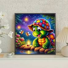 1pc DIY Diamond Painting, Animal Theme - Turtle Wearing Hat Under Starry Sky, Full Round Acrylic Diamond Mosaic, Suitable For Living Room, Bedroom, Office - Unique Creative Gift - View 2