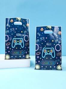 10/25/50pcs 16.5*25cm Blue Glow Gaming Controller Plastic Gift Bags With Handles, Waterproof Reusable Game Theme Gift Bags For Kids Birthday, Gaming Party, Gender Reveal, Daycare Party Supplies - Multicolor - View 8