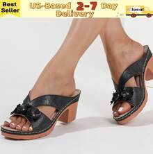 Ecetana Black Heel For Women,Women's High-Heeled Sandals, Platform Sandals For Women Comfortable Wedge Sandals, Hollow Out Design, Perforated Open Toe Slip On Sandals. Perfect For Casual Outdoor Sandals, Women's Slide Sandals With Heel Cushion Dress Shoes Casual Summer. - màu đen - Xem 1