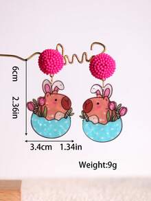 Pink Snail 原创设计手工闪亮树脂兔子花朵吊坠耳环，趣味可爱个性耳环，适合女性、女孩，夏季、冬季、度假、假日、海滩派对、情侣礼物 - 蛋殼兔子和花 - 查看 3
