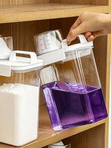 1个透明PET洗衣液补充瓶，浴室/阳台洗衣粉/洗衣液收纳容器，带量杯，大容量密封洗衣用品整理瓶 - 無色 - 查看 6