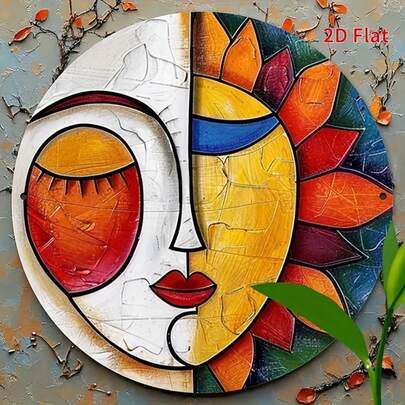 1pc 2D Printed Abstract Sun And Moon Wall Art - 8x8 Inch Wooden Sign For Home Decor - Weather-Resistant Hippie Style Decoration - High-Definition Textured Print Quality - White, 2D Flat, Perfect For Room Decor, Pre-Drilled Holes As Shown In Size