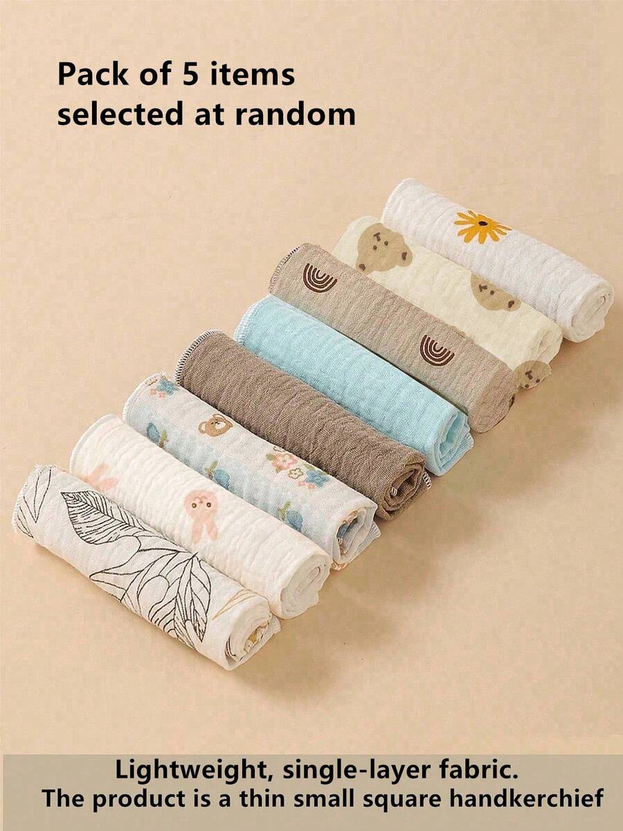5pcs/Pack Assorted Baby Bibs/Feeding Cloths/Burp Cloths - Multicolor - View 1