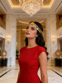 波西米亚风花朵水晶吊坠硬币链多层头饰，适合婚礼、派对、节日佩戴，也是送给朋友和女朋友的礼物。 - 金色 - 查看 6