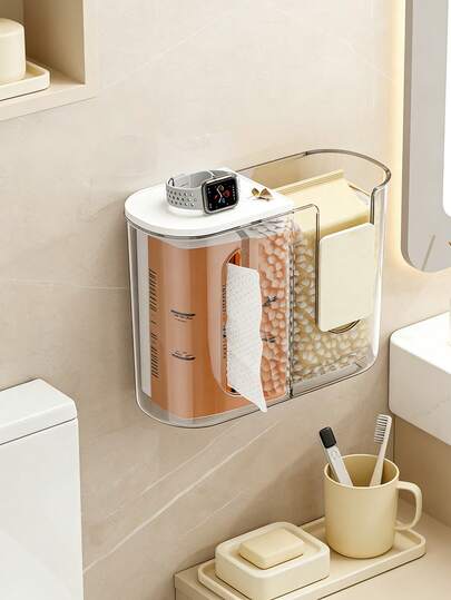 2-In-1 Tissue/Wet Wipes Organizer, Corner Design-A No-Drill Wall-Mounted Bathroom Organizer With A Large Capacity, U-Shaped Opening For Easy Access, Damage-Free Installation, Thickened Material For Strong Load-Bearing Capacity, And Transparent For Easy Cleaning. An Ideal Choice For Storing Tissues And Wet Wipes In The Modern Bathroom.