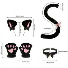 4pcs Cat Costume Set, Includes Headband, Tail, Collar, And Gloves, Cat Cosplay Accessories, Cat Ears, Collar, Tail, Paws Or Women's Halloween Costume - A - View 8