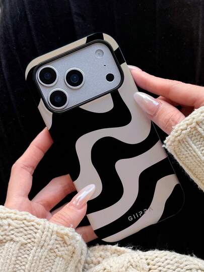 GIIPPA 这款灰棕色底黑色不对称波浪纹手机壳，适用于 17 Pro Max，也适用于 16 Pro Max、15 Pro Max、14 Pro Max。它是一款时尚有趣的韩版手机壳，兼容 11/12/13/14/15/16 Pro Max Plus。优雅的设计男女皆宜，是圣诞节、情人节、复活节、婚礼季和生日送给女友的理想礼物。