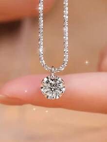 1pc Classic French Versatile Fashion Titanium Steel Non-Fading Starry Sky Necklace With Moissanite Diamond Pendant, Delicate Luxury High-End 2026 Birthday Gift - Multicolor - View 8