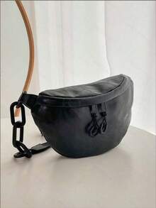 时尚软皮腰包街头风斜挎包设计师女式胸包休闲旅行女式单肩斜挎包手机包 - 黑色 - 查看 1