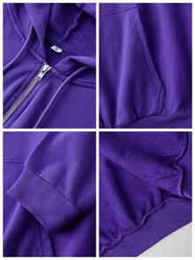 Áo hoodie nam có khóa kéo, chất liệu cotton nguyên chất, thoải mái, dáng rộng, dễ phối đồ, thích hợp mặc hàng ngày/ngoài trời/ngày lễ, bộ 2 chiếc, nhiều màu sắc. - Tím + Nâu vàng - Xem 5