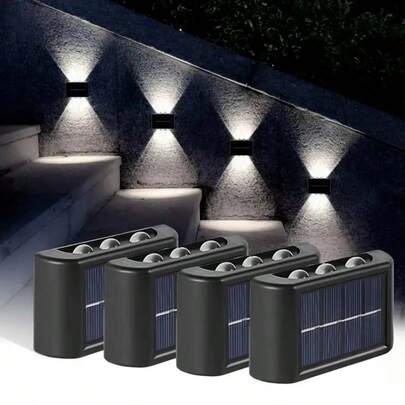1/2/4pcs Solar Powered Outdoor Wall Lights With Dual Lens, 6 LED White/Warm Light Decorative Atmosphere Lamps With Light Sensor, Solar Panel Rechargeable Battery Powered Outdoor Lighting For Porch, Yard, Garage, Balcony, Outdoor Illumination, Villa Garden, Park, Commercial Street Lighting, Wedding, Mother's Day, Back To School, Christmas, Halloween, Valentine's Day, Eid Festival Decorative Lighting