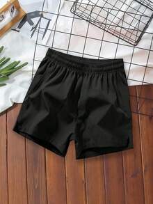 1pc Boys' Simple Solid Color Casual Soft Skin-Friendly Comfortable Shorts With Pockets, 4-Way Stretch Polyester, Spring New Back To School - Black - View 1