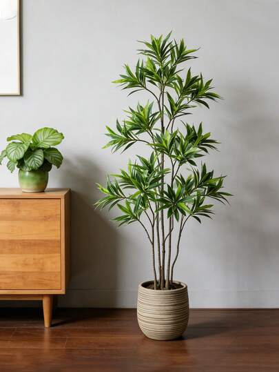 1 pieza Árbol de bambú de palma artificial de 50-133 cm, hojas de palma falsas y realistas, plantas de Litsea falsas, árbol de Ficus de plástico para decoración del hogar, jardín, oficina, sin maceta