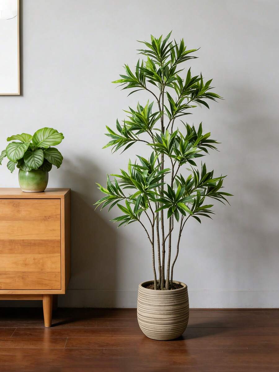 Cây cọ tre nhân tạo 50-133cm, cành cây Litsea giả, lá cây sung bằng nhựa, lá cọ giả trông như thật, cây lô hội giả, cây Dracaena dùng để trang trí nhà cửa, sân vườn, cửa hàng, văn phòng (không kèm chậu), 1 cây. - màu xanh lá - Xem 1