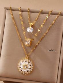 3件套简约铜锆石五瓣花、向日葵、方形锆石、蝴蝶吊坠项链套装，适合女性朋友聚会佩戴，母亲节礼物 - 彩色 - 查看 4