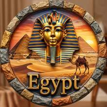 图坦卡蒙日落沙漠3D马赛克冰箱贴：浮雕金字塔和骆驼，马赛克砂岩边框，金色“埃及”字样 - 触及古老神秘的土地 - H - 查看 1