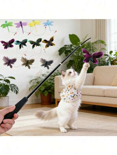 猫玩具 - 昆虫造型，夹式安装，无需额外工具，外观逼真，适合猫咪