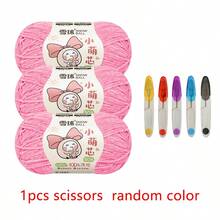 3pcs/Set Chenille Yarn Balls With Random Color Scissors, 100% Polyester DIY Craft Material Kit For Doll, Scarf, Bag Handmade Knitting - Multicolor - View 7