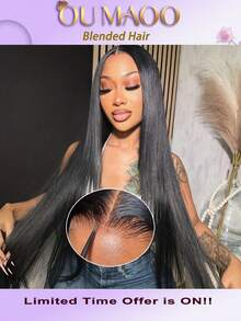 200% Ultra High Density Sleek Straight Wig - 13x6 13x4 HD Lace Front Virgin Human Blended Hair, Pre-Plucked Glueless Frontal Wig For Women, Ultra Full Silky Style & Natural Look, No Glue & Ready To Wear - Natural & Black - View 2
