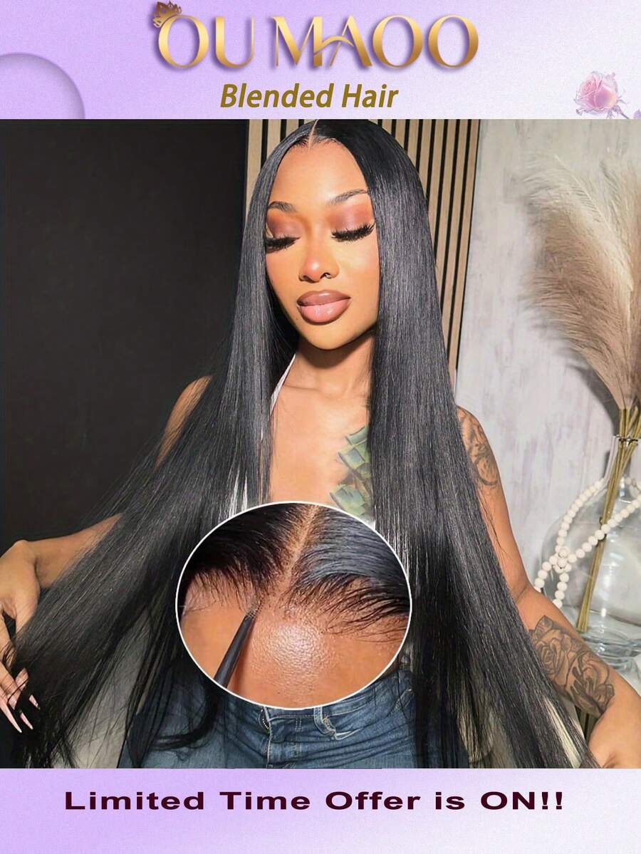 200% Ultra High Density Sleek Straight Wig - 13x6 13x4 HD Lace Front Virgin Human Blended Hair, Pre-Plucked Glueless Frontal Wig For Women, Ultra Full Silky Style & Natural Look, No Glue & Ready To Wear