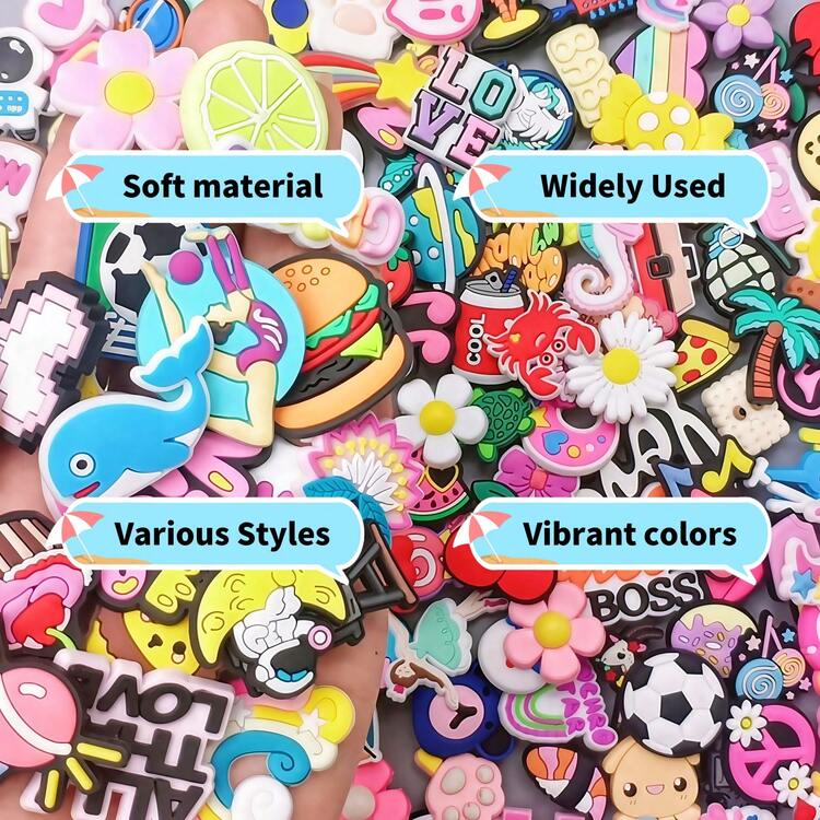 10/20/30/40/50/80/100/200/400pcs Non-Repeating Shoe Charms Assorted Cute Designs For Shoe, DIY Accessories For Men Women, Shoe Decorations Gift Set, Random Mix Shoe Clips - 100Pcs - View 3