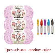 3pcs/Set Chenille Yarn Balls With Random Color Scissors, 100% Polyester DIY Craft Material Kit For Doll, Scarf, Bag Handmade Knitting - Multicolor - View 24
