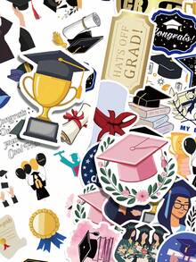 50pcs Graduation Season Stickers Aesthetic Vibes For Journal, Phone Case, Tablet, Water Bottle, Desk, Helmet, Bike, Luggage, Waterproof Decals - Multicolor - View 1