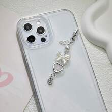 1 pieza Cordón para teléfono plateado con lazo y cuentas rosas y dije con forma de corazón - Multicolor - Ver 3