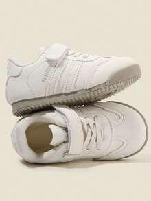 Kids Hook And Loop Trainers, Boys & Girls Hook And Loop Strap Easy On/Off Non-Slip Soft Sole Casual Kindergarten Outdoor Shoes - Beige - View 3