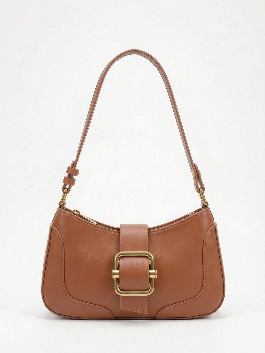 Minimalist Old Money Style Shoulder Bag With Retro Buckle - Lạc đà - Xem 1