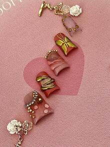 Bộ 10 miếng dán móng tay thủ công màu hồng, thích hợp cho ngày Valentine, làm từ chất liệu acrylic, họa tiết chuyển màu được vẽ tay, trang trí pha lê phong cách Y2K, bộ dụng cụ làm móng nghệ thuật có thể tái sử dụng, bao gồm gel móng, sơn móng, miếng dán móng và các vật dụng cần thiết khác cho thợ làm móng. - Màu Cam san hô - Xem 6