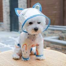 1pc Pet Transparent Raincoat With Rainbow Print - Blue - View 9