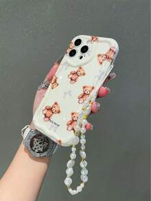 亮泽清新！亮泽乳白色泰迪熊手机壳，3D波浪边框，全摄像头保护，防摔，清新泰迪熊手机壳，甜美女孩泰迪熊手机壳，兼容 11/12/13/14/15/16系列，防滑保护壳，兼容 17/17Pro/17ProMax/Air系列，柔软防震保护壳，治愈系乳白色泰迪熊手机壳，夏日泰迪熊！ - 米色 - 查看 5