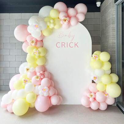 114pcs/Set Yellow, Pink & White Flower Petal Balloon Set, Including Matte Pink, Matte White, Macaron Yellow Balloons With Yellow & Pink Petals, Suitable For Birthday Party, Baby Shower, Wedding, Summer Gathering, Yellow & Pink Theme Party, Home Event Decor, Party Decoration, Indoor & Outdoor Photo Booth