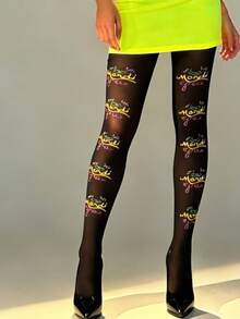 WZ-W7 时尚字母印花连裤袜 - 彩色 - 查看 1