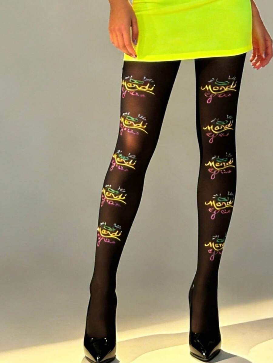 WZ-W7 时尚字母印花连裤袜 - 彩色 - 查看 1