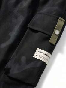 Men's Casual Camouflage Cargo Pants - Loose Fit, Multi-Pocket Design - Black - View 4