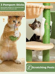 PAWZ Road 59" Cat Tree, Tall Cat Tree For Large Cat, Multi-Level Cat Tower With 3 Removable Pompom Sticks, Cat Tree For Indoor Cats, Cat Condo With Large Hammock, Scratching Post, And 2 Perches, Green - màu xanh lá - Xem 7