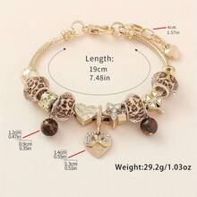 DAZY 1pc Personalized Charm DIY Beaded Bracelet, Leopard Print Beads, Heart Butterfly Star Pendants, Adjustable, Christmas Gift, Versatile Daily Accessory - Yellow Gold - View 2