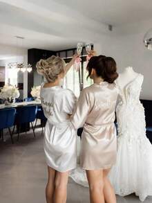 Customized Satin Bride Robe With Lace Trim, Customized Bride & Bridesmaid Wedding Robe, Personalized Satin Robe, Customized Bride Robe, Bridesmaid Prep Robe, Wedding Party Robe, Lace Trim Robe, Customized Name Robe, Bride Robe Gift, Bridal Party Gift, Silky Loungewear, Bride Party Matching Silky Loungewear Gift, Prep Robe - Multicolor - View 10