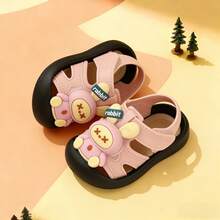 可爱水钻蝴蝶结露趾女童凉鞋，透气沙滩度假鞋 - 粉色 - 查看 2