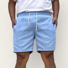 Kit 4 Premium Linen Shorts Bermuda Mauricinho Men's Casual Basic Comfortable Specific Colors, MILITARY GREEN, White, Black (Colorful) - 淺藍色 - 查看 4